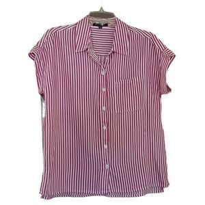 Designer Top Short Sleeve Red & White Button-Down w/Collar Sm  by: Velvet Heart